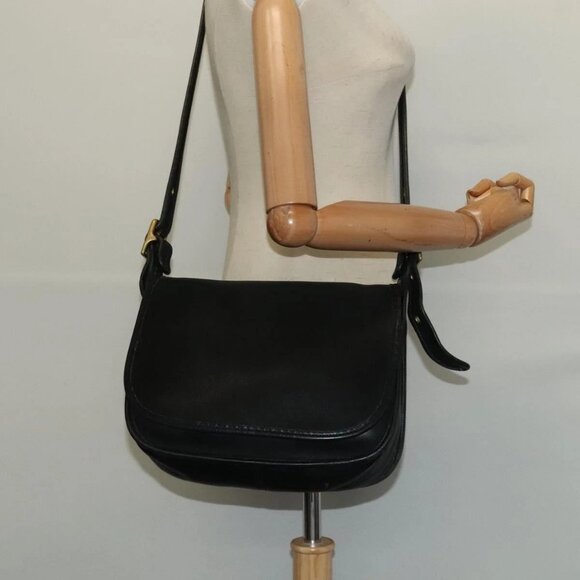 Coach Shoulder Bag Leather Black Gold Auth - Picture 1 of 16